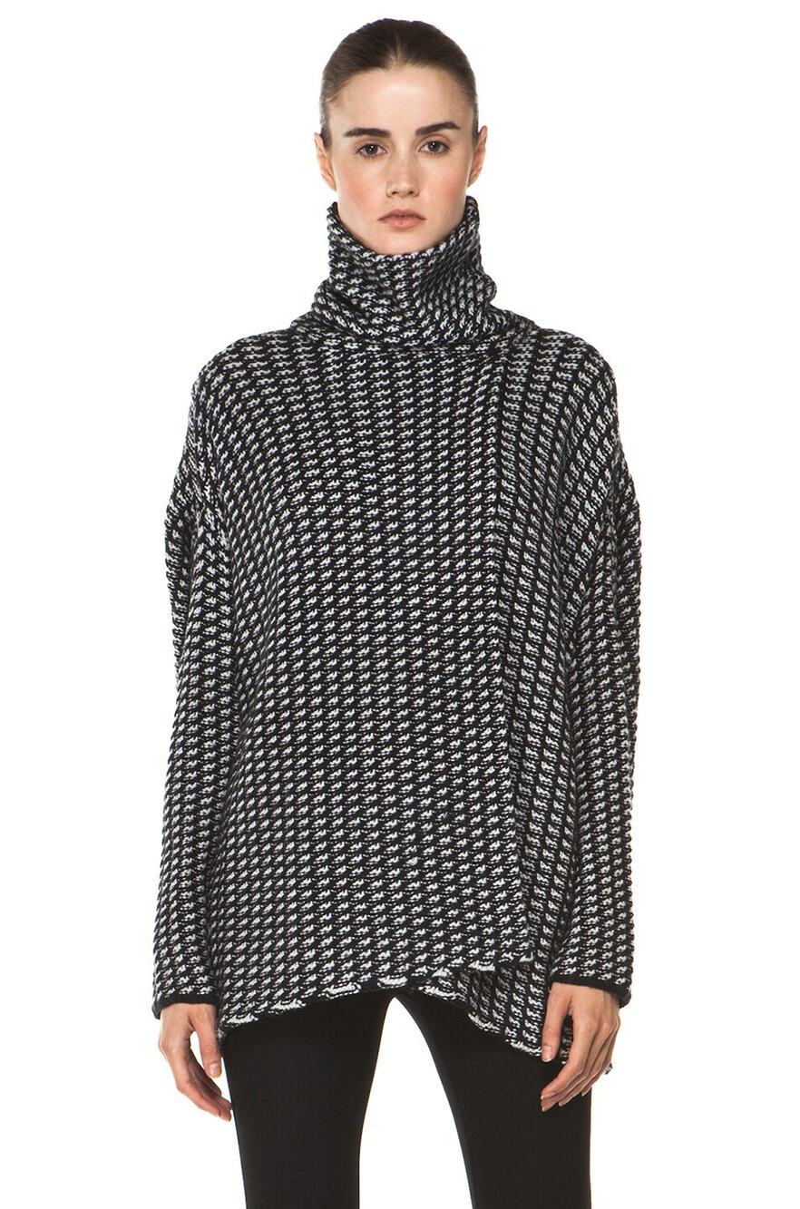 Diane von Furstenberg Ahiga Wool Turtleneck Tweed Sweater Black/Chalk Small NWT